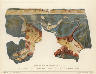 Peinture murale du palais mycénien de Tirynthe, Grèce, excavée par l