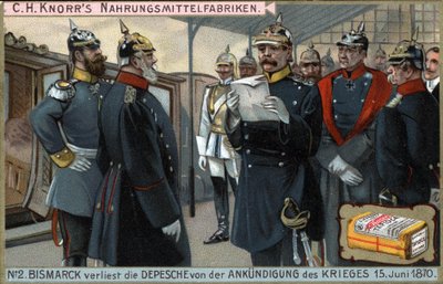 Guerre de 1870. Le général prussien Otto von Bismarck (1815-1898) lit la déclaration de guerre le 15 juin - German School