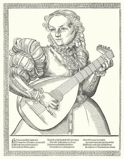 Femme jouant du luth (gravure) - German School