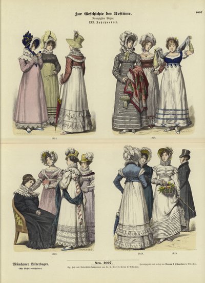 Costumes féminins, 19ème siècle - German School