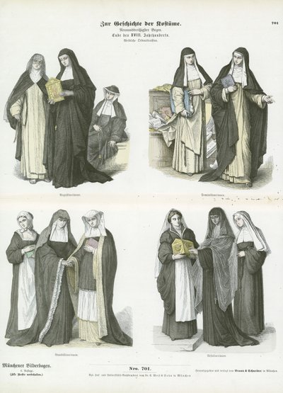 Costumes féminins des ordres religieux chrétiens, fin du XVIIIe siècle - German School