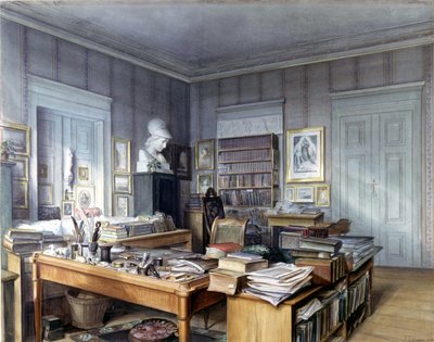 Atelier de Wilhelm Grimm (1786 -1859) à Berlin, 7 Linkstrasse. Gravure par M. Hoffmann. Nationalmuseum, Nuremberg. 1860 - German School