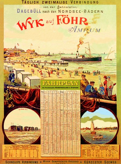 Wyk auf Föhr, affiche publicitaire pour la Wyk Steam Shipping Company, 1897 - German School