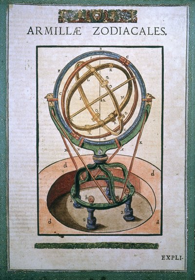 Sphère armillaire zodiacale dans "Astronomiae instituatae machanicia" de Tycho Brahe (1546 - 1601), Wandsbeck - German School