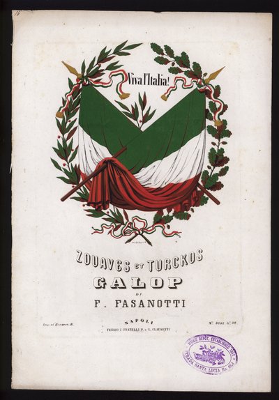 Zouaves et Turcos, galop par F Fasanotti, couverture de partition - German School