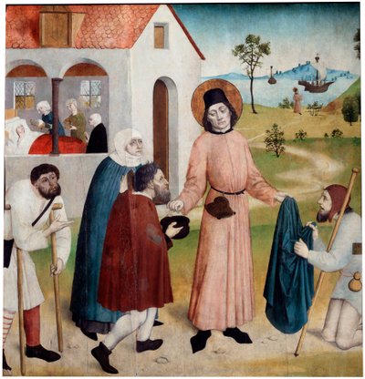 Saint Gilles distribuant ses biens aux pauvres, vers 1470-1480 - German master.