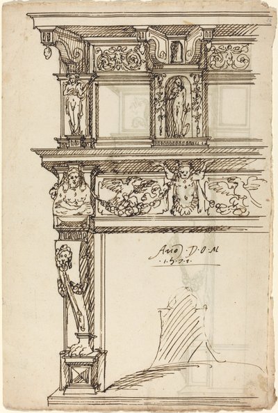Cheminée palatiale avec Mercure et Espoir [recto] - German or Austrian 16th Century