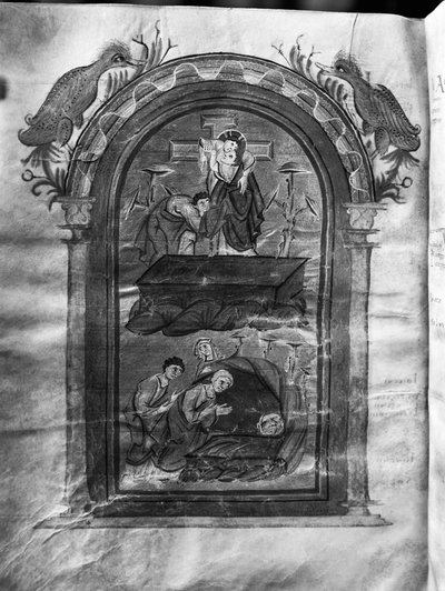 f.234v, Descente de la croix et visite des disciples au tombeau, Liuthar-Evangeliar / Otto-Evangeliar, c.990 - German School