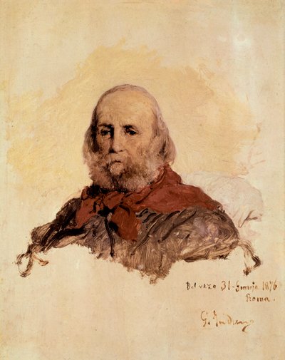 Unité italienne : portrait de Giuseppe Garibaldi (1807-1882), patriote italien. Œuvre de Gerolamo (Girolamo) Induno (1825-1890) - Gerolamo Induno