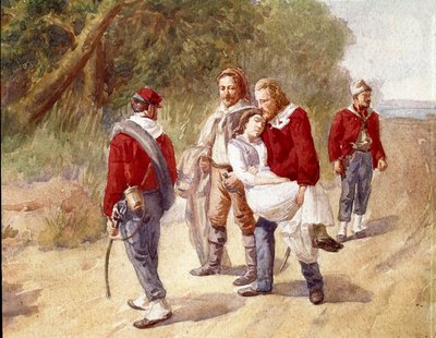 Le patriote italien Giuseppe Garibaldi transporte sa femme Anita souffrant de typhoïde à Ravenne en 1849 (Aquarelle) - Gerolamo Induno