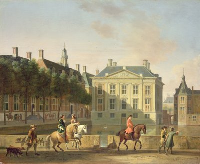 Le Mauritshuis depuis le Langevijverburg, La Haye, avec une partie de chasse au faucon au premier plan - Gerrit Adriaensz Berckheyde