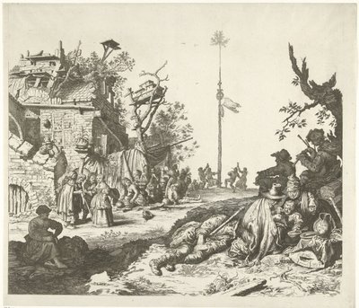 Famille romaine se reposant devant une auberge en ruine - Gerrit Adriaensz. de Heer