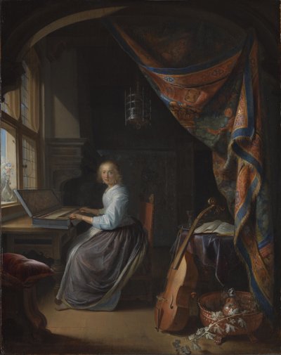 Une dame jouant du clavicorde. - Gerrit Dou