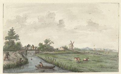 Paysage avec un fossé et un chemin de campagne - Gerrit Grasdorp (possibly)