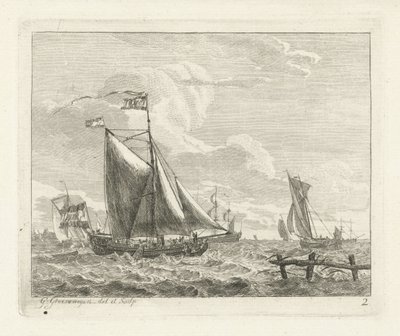 Huit voiliers sur une mer agitée - Gerrit Groenewegen