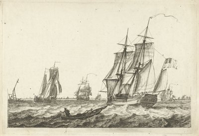 Brick et autres navires sur une large voie navigable - Gerrit Groenewegen
