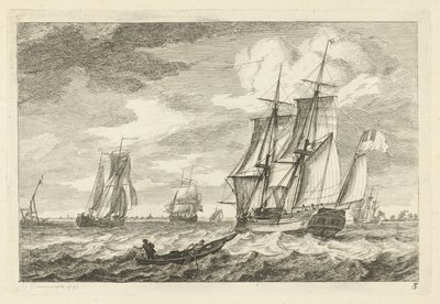 Brick et autres navires sur une large voie navigable - Gerrit Groenewegen