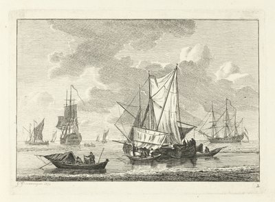 Vue de mer avec divers navires - Gerrit Groenewegen
