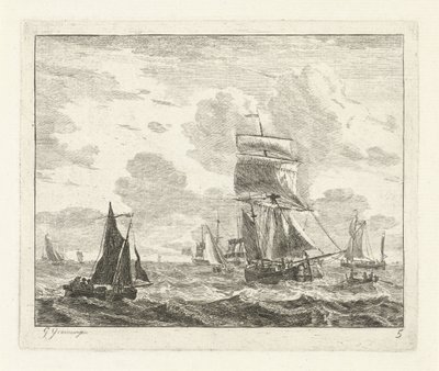 Voiliers sur une mer agitée, Vues maritimes avec des navires (titre de la série) - Gerrit Groenewegen