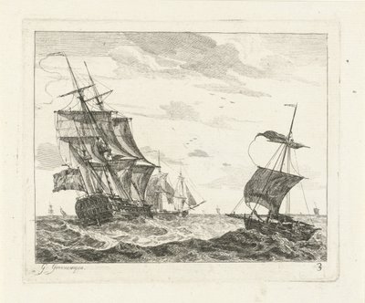 Voiliers sur une mer agitée (Zeegezichten met schepen) - Gerrit Groenewegen