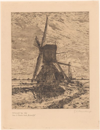 Moulin dans un paysage plat - Gerrit Haverkamp (signed by artist)