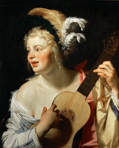 Femme jouant de la guitare, 1624 - Gerrit van Honthorst