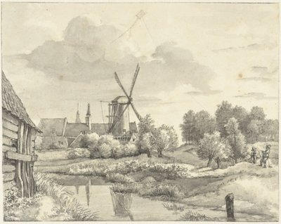 Deux garçons avec un cerf-volant près du mur de Haarlem - Gerrit Lamberts