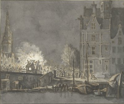 Incendie des maisons de douane près du Nieuwebrug à Amsterdam - Gerrit Lamberts