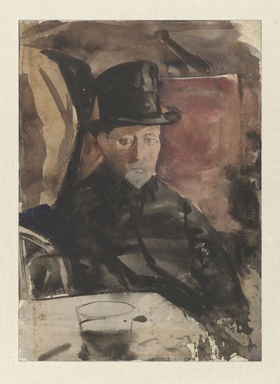 Homme assis avec un haut-de-forme dans un café - Gerrit Willem Dijsselhof