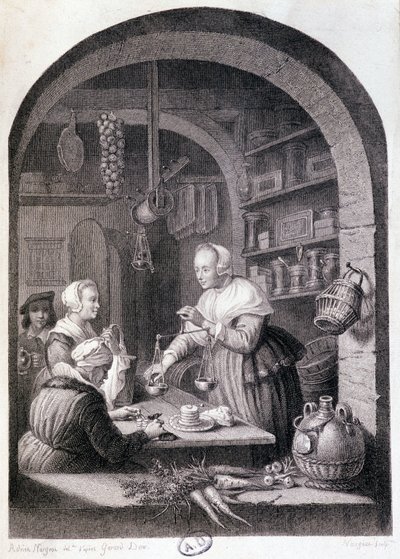 Épicier de village pesant avec une balance. sd. XVIIIe siècle - Gerrit or Gerard (after) Dou