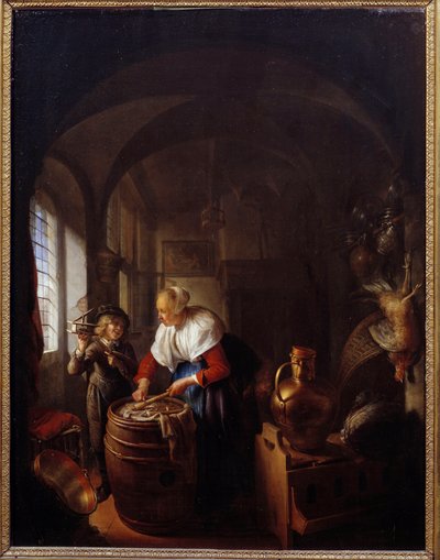 La souris. Un enfant montre à sa mère une souricière - Gerrit Dou