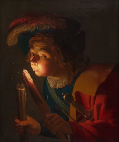 Un garçon soufflant sur une braise - Gerrit van Honthorst