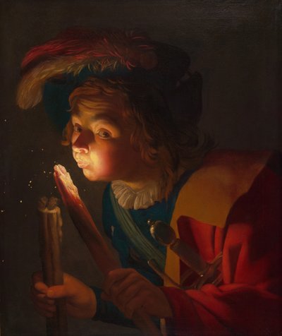 Un garçon soufflant sur une braise, 1621-1622 - Gerrit van Honthorst