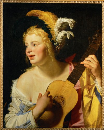 Femme jouant de la guitare - Woman playing the guitar ... - Gerrit van Honthorst
