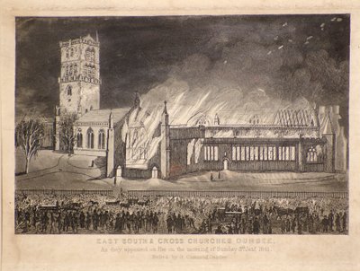 Églises Est, Sud et Croix, Dundee, en feu le dimanche 3 janvier 1841, c.1841 - Gershom Gourlay Cumming