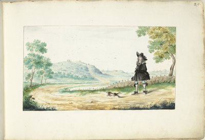 Homme marchant sur un chemin de campagne - Gesina ter Borch (signed by artist)