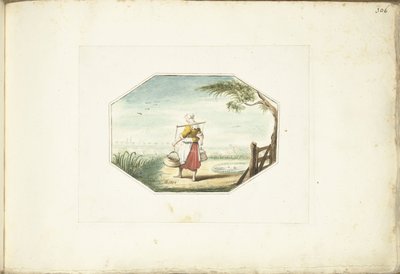 Laitière avec des seaux dans un paysage - Gesina ter Borch (signed by artist)