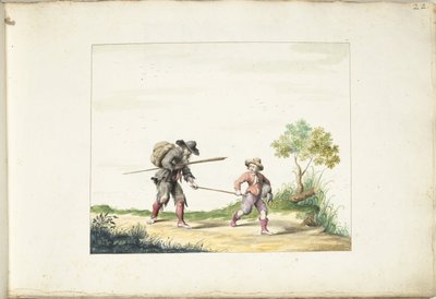 Vieux mendiant aveugle guidé par un garçon - Gesina ter Borch (signed by artist)