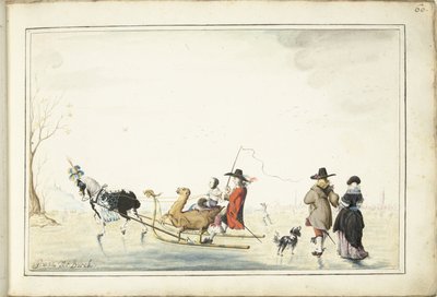 Traîneau sur la glace - Gesina ter Borch (signed by artist)