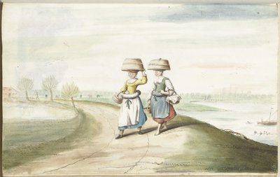 Deux paysannes marchant dans un paysage - Gesina ter Borch (signed by artist)