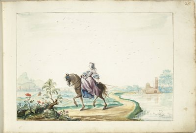 Femme à cheval dans un paysage - Gesina ter Borch (signed by artist)