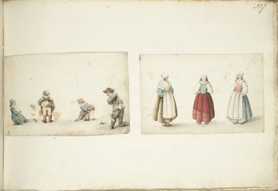 Quatre enfants faisant leurs besoins et trois femmes debout - Gesina ter Borch