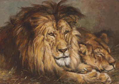 Esquisse pour "Lion et lionne au repos", 1899 - Geza Vastagh