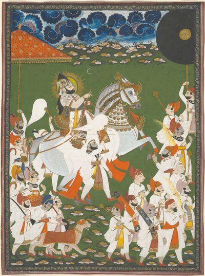 Maharana Bhim Singh en procession, vers 1820 (aquarelle opaque et or sur papier) - Ghasi Ghasi