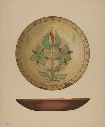 Assiette avec tulipe et deux fleurs, 1938 - Giacinto Capelli