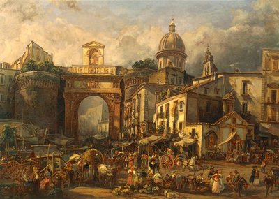 Italie, Naples, Marché à Porta Capuana par Giacinto Gigante - Giacinto Gigante
