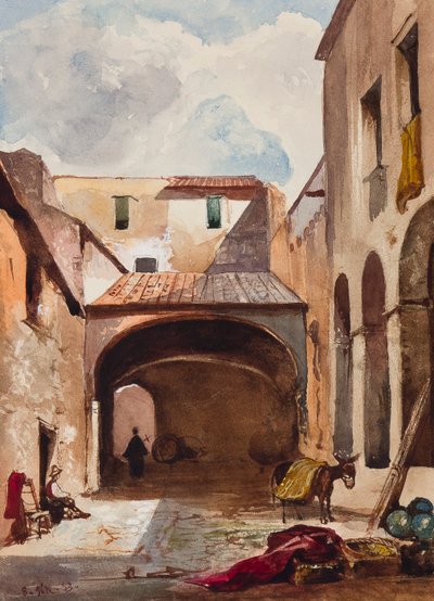 Passage et rue avec figures, avec ajouts par un élève Borbone, possiblement le prince Alfonso Maria di Borbone (1841-1934), 1853 - Giacinto Gigante