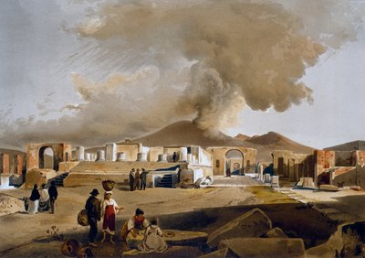 Vue du Forum et du Temple de Jupiter à Pompéi, illustration de Giacinto Gigante (1806-1876) tirée de Maisons et monuments de Pompéi, par Fausto et Felice Niccolini - Giacinto Gigante