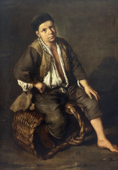 Garçon de courses assis sur un panier - Giacomo Ceruti