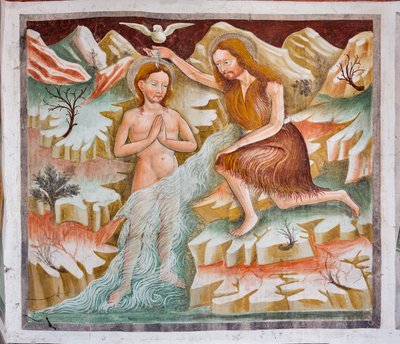 Saint Jean-Baptiste baptisant Jésus dans le Jourdain (détail) - Giacomo Borlone de Buschis